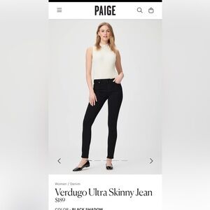 Paige Verdugo Ultra Skinny Jeans-Black-Size 28